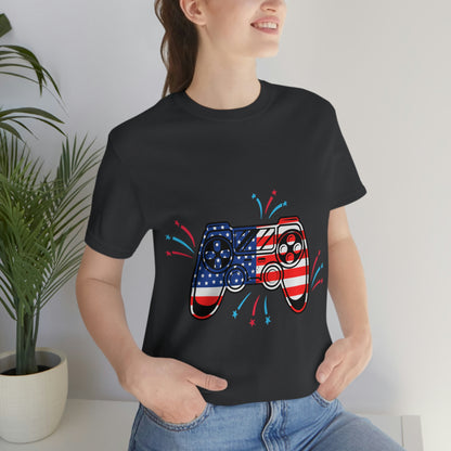 American Flag, Fourth Of July 4th , American Flag Game Controller Unisex Jersey Short Sleeve Tee