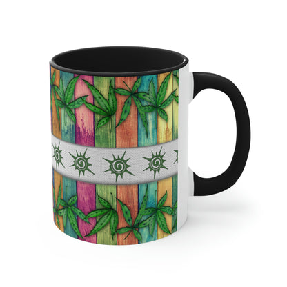 Beautiful Multicolored Pot, Weed, Marijuana Leaf Accent Coffee Mug, 11oz