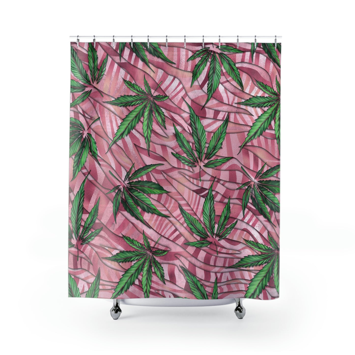 Sassy Pink And Green 420 Weed Marijuana Leaf Shower Curtains