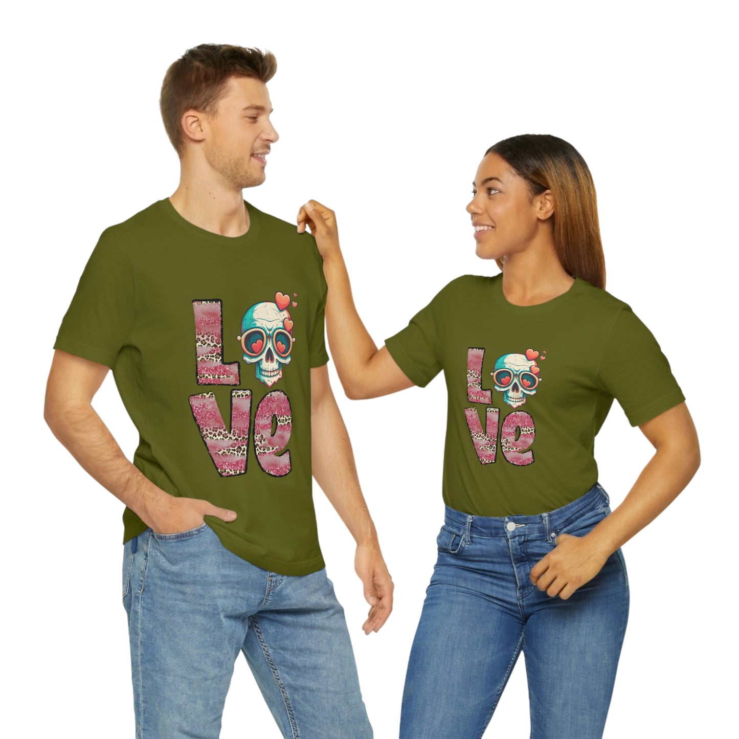 Love Valentine Skull With Red Roses Unisex Jersey Short Sleeve Tee