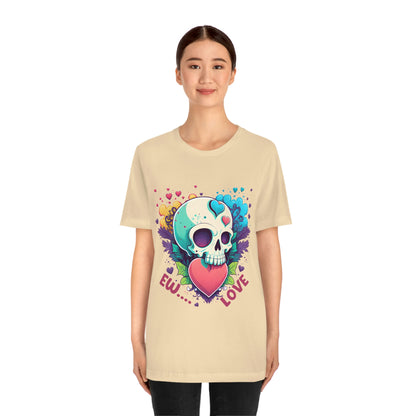 Ew Love Valentine Skull  With Pink And Blue Hearts Unisex Jersey Short Sleeve Tee