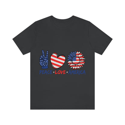 Peace Fingers , Love Heart , America Flag Design Unisex Jersey Short Sleeve Tee