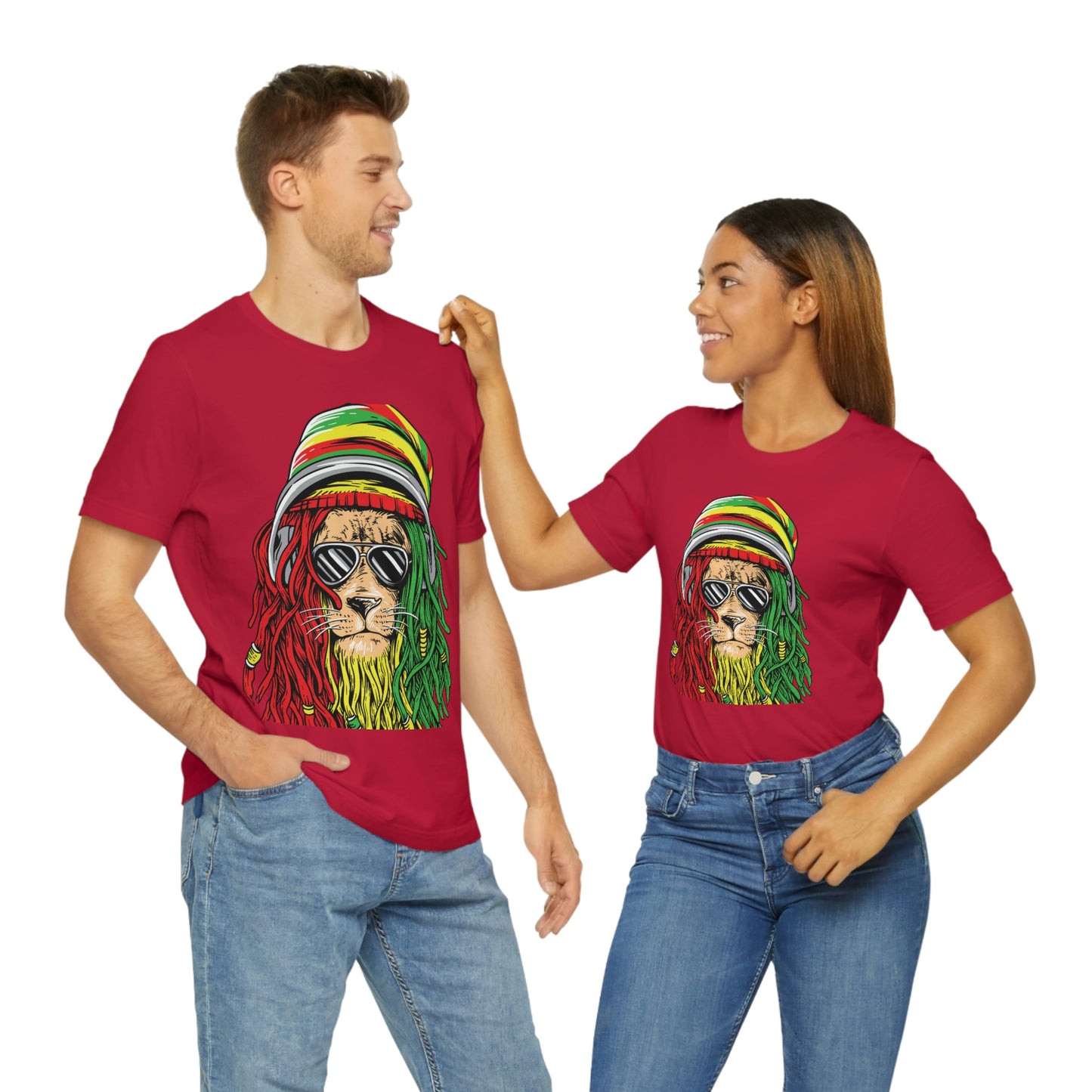 Reggae Lion With Dread locks with Hat, Unisex Jersey Short Sleeve Tee