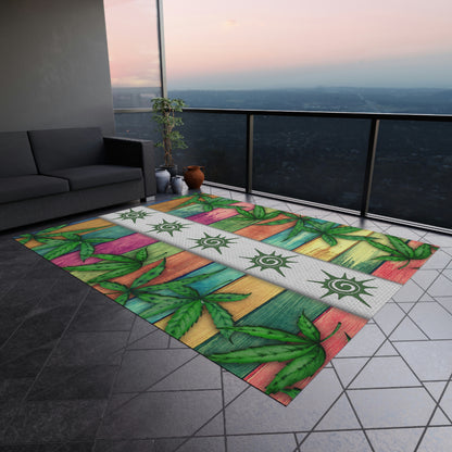 Beautiful Pink Blue Purple Multicolored 420 Weed Pot Marijuana Leaf Outdoor Rug