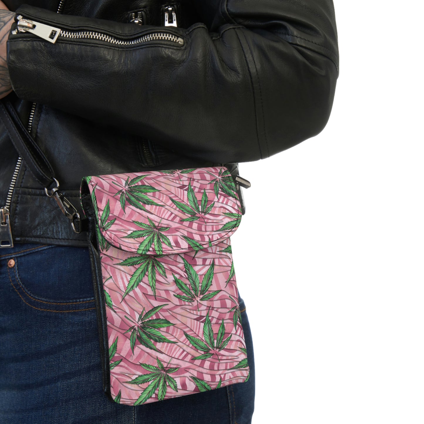 Sassy Pink And Green 420 Weed Marijuana Leaf Small Cell Phone Wallet