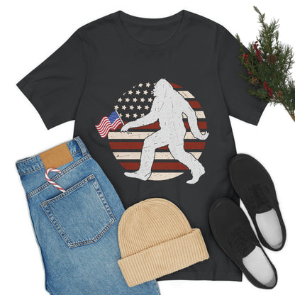 Big Foot American Flag, Fourth Of July 4th Unisex Jersey Short Sleeve Tee