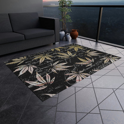 Gold And Black 420 Weed Pot Marijuana Leaf Outdoor Rug