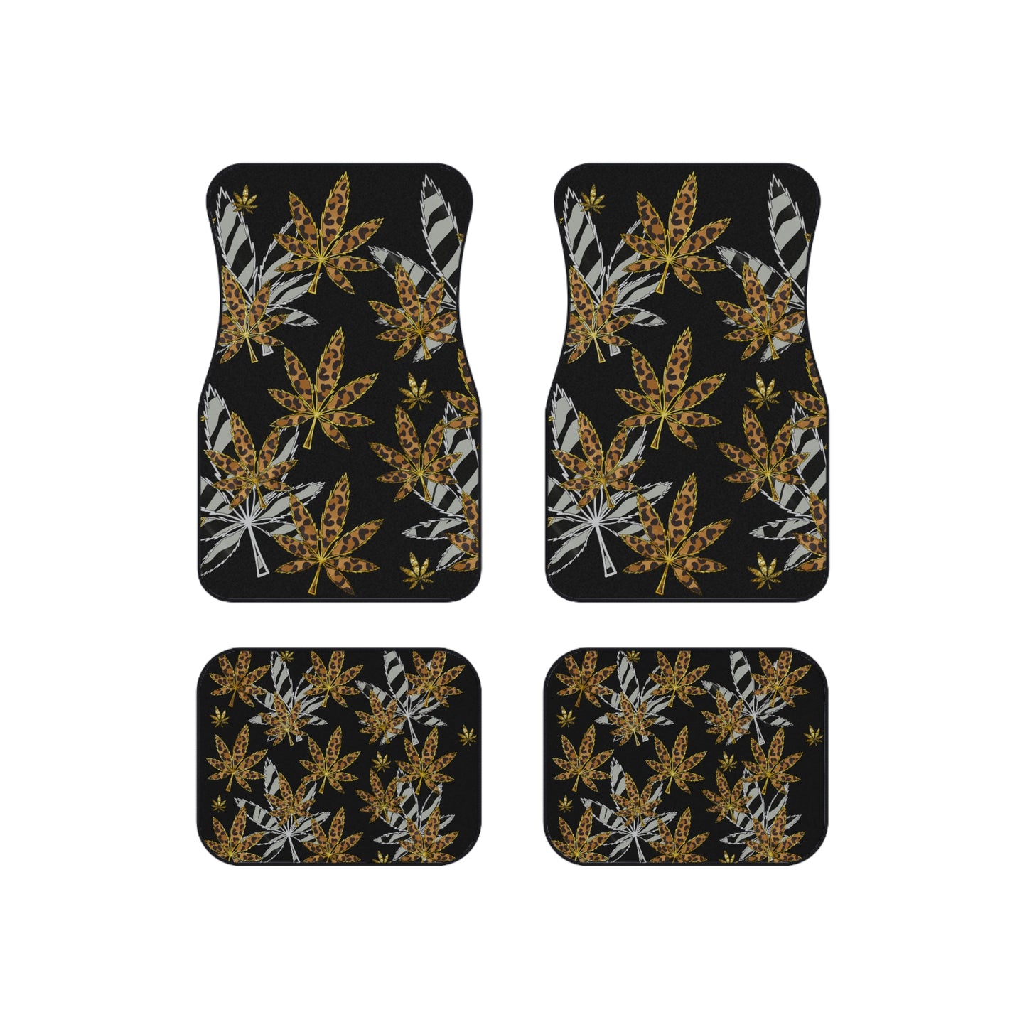 Gold And Zebra Marijuana Pot Weed Leaf 420 Marijuana Leaf Car Mats (Set of 4)