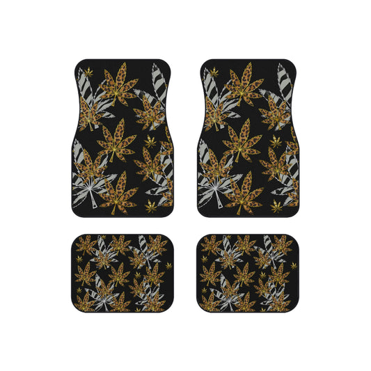 Gold And Zebra Marijuana Pot Weed Leaf 420 Marijuana Leaf Car Mats (Set of 4)