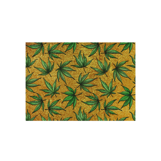 Gold And Green Marijuana Pot Weed Leaf With Gold Background 420 Outdoor Rug