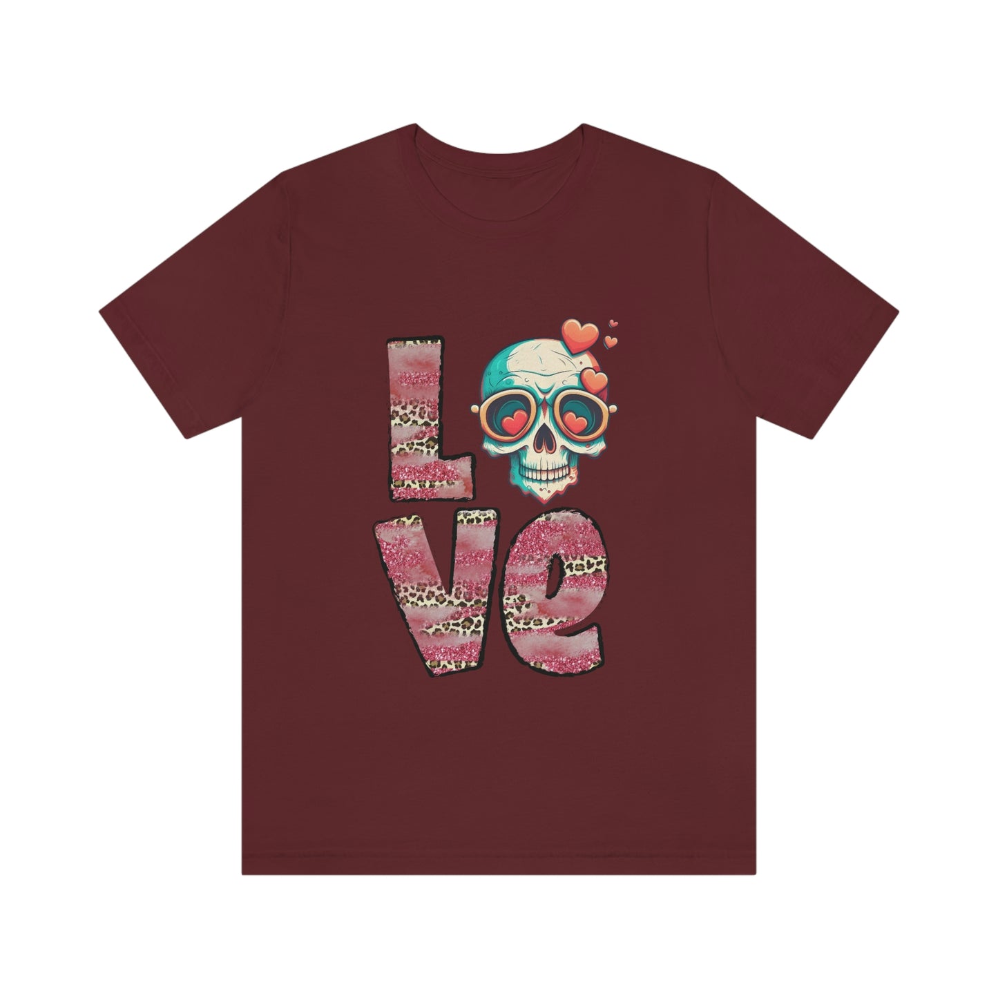 Love Valentine Skull With Red Roses Unisex Jersey Short Sleeve Tee