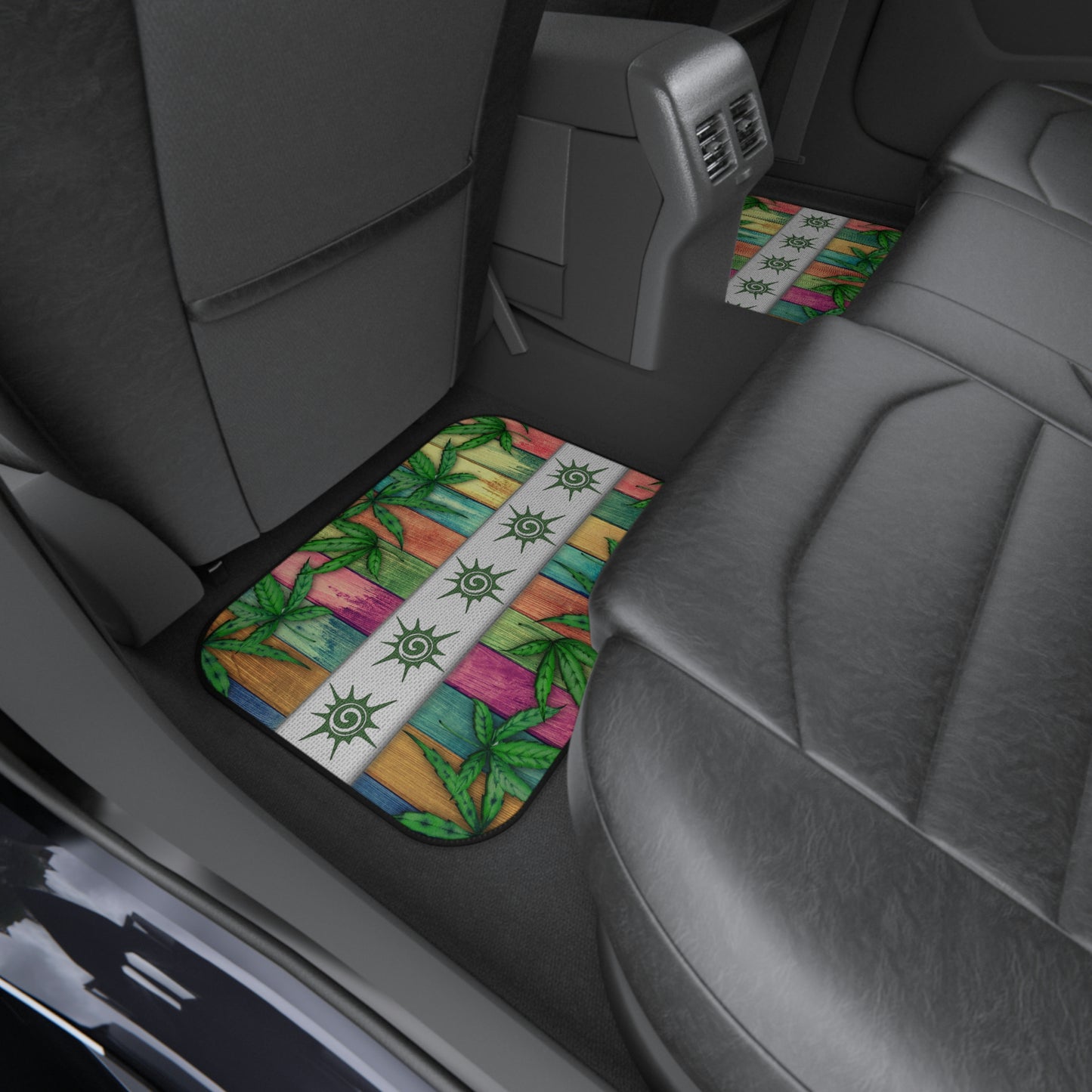 Beautiful Pink Blue Purple Multicolored 420 Weed Pot Marijuana Leaf Car Mats (Set of 4)