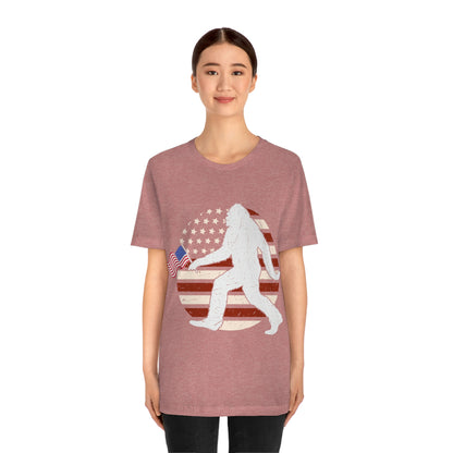 Big Foot American Flag, Fourth Of July 4th Unisex Jersey Short Sleeve Tee