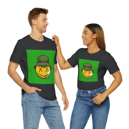 Blazed Happy Face With Hat & Pot Leafs, Unisex Jersey Short Sleeve Tee