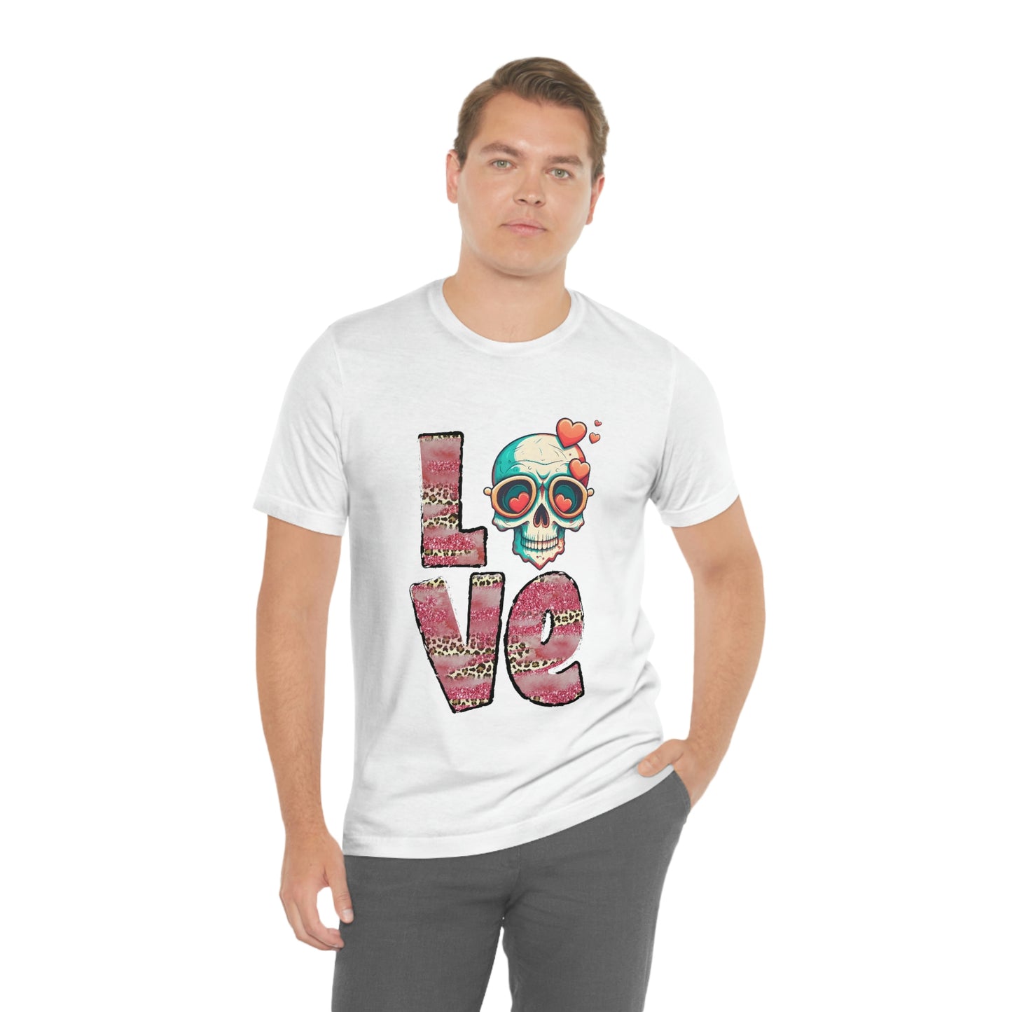 Love Valentine Skull With Red Roses Unisex Jersey Short Sleeve Tee