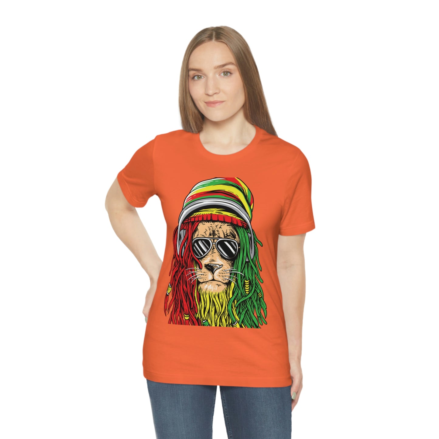 Reggae Lion With Dread locks with Hat, Unisex Jersey Short Sleeve Tee