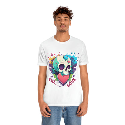 Ew Love Valentine Skull  With Pink And Blue Hearts Unisex Jersey Short Sleeve Tee