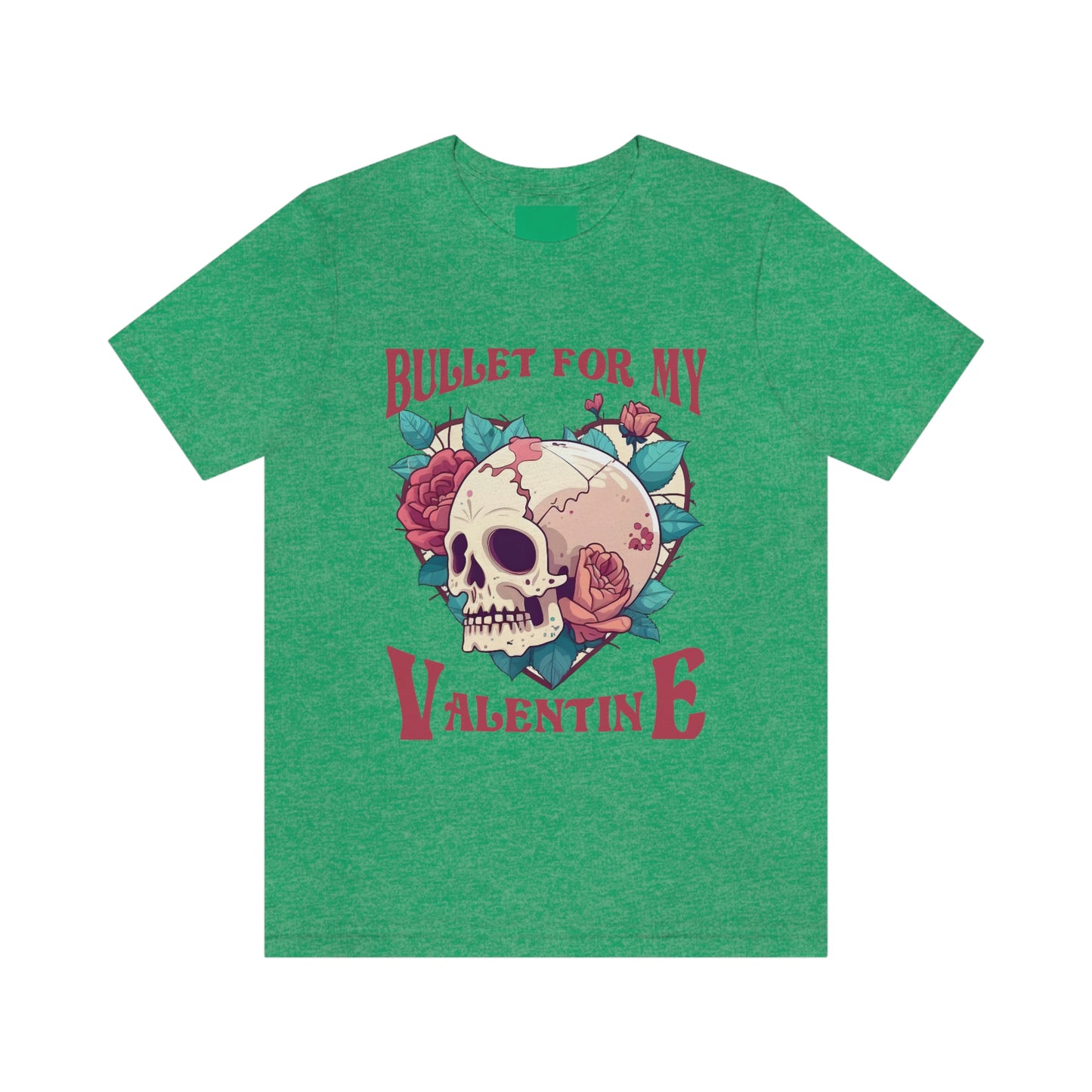 Bullet For My Valentine Skull With Red Roses Unisex Jersey Short Sleeve Tee