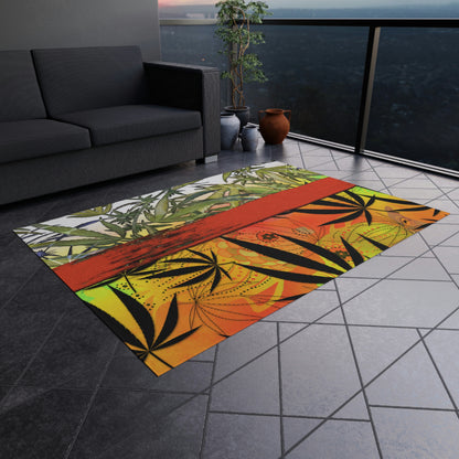 Beautiful Redish Orange Banded Marijuana 420 Pot Weed Leaf Outdoor Rug