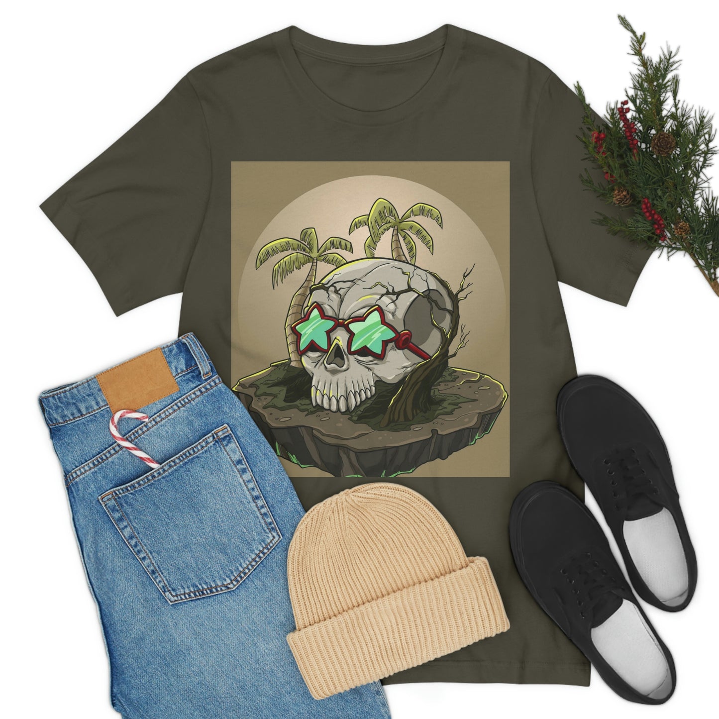 Tropical Island & Skull, Unisex Jersey Short Sleeve Tee