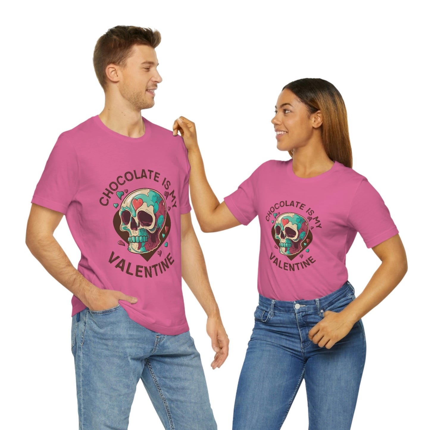 Chocolate Is My Friend My Valentine Skull Unisex Jersey Short Sleeve Tee