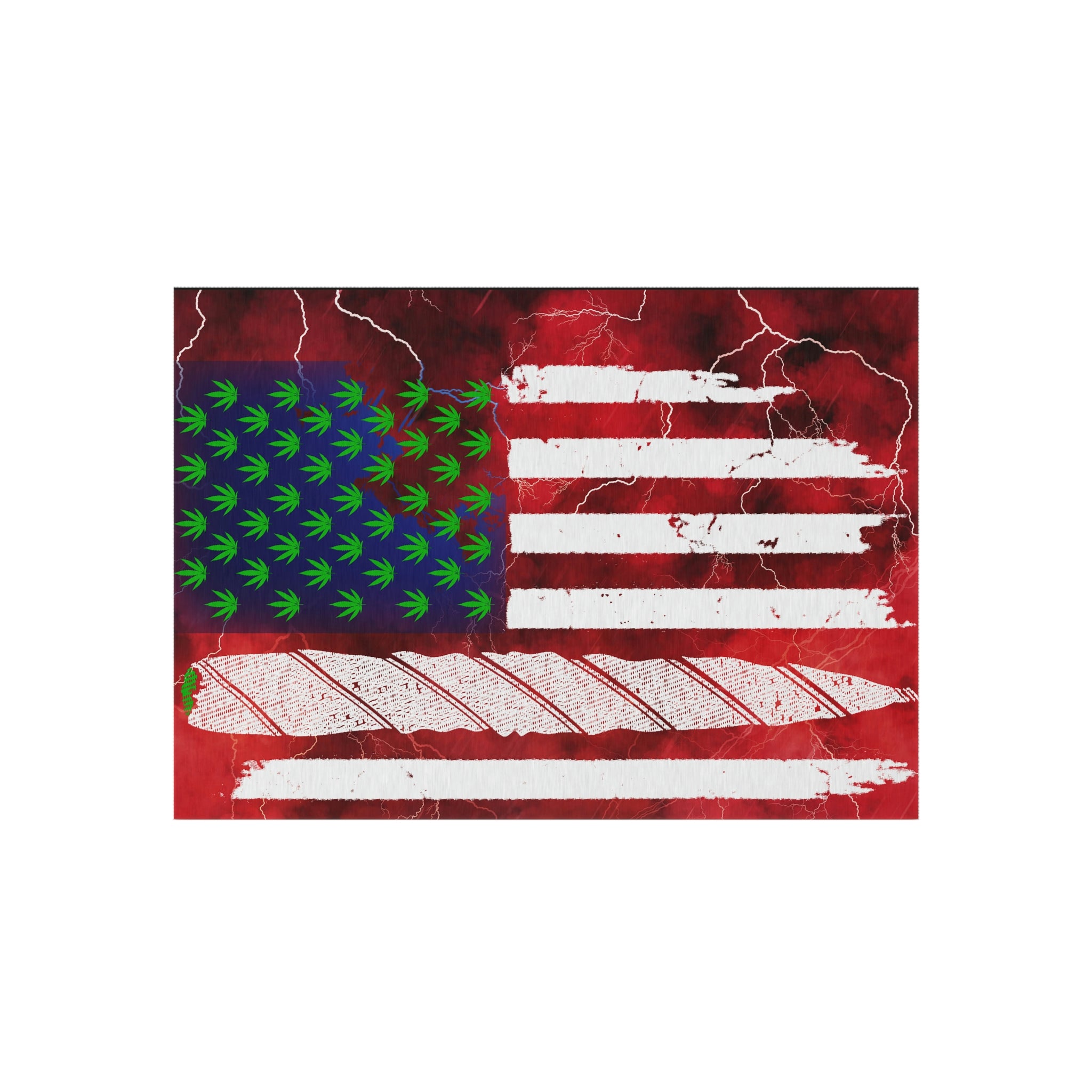Flag Red, White And Blue Beautiful Red Background With Marijuana Pot Weed 420 Outdoor Rug