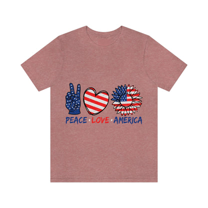 Peace Fingers , Love Heart , America Flag Design Unisex Jersey Short Sleeve Tee