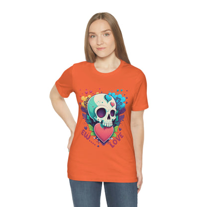 Ew Love Valentine Skull  With Pink And Blue Hearts Unisex Jersey Short Sleeve Tee