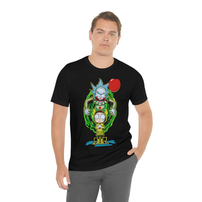 Scary Clown With Red Balloon And Kid In Yellow Rain Jacket - It Cover Unisex Jersey Short Sleeve Tee