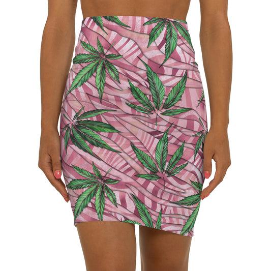 Beautifully Pink And Green Gorgeous Designed Marijuana 420 Weed Leaf Women's Mini Skirt (AOP)