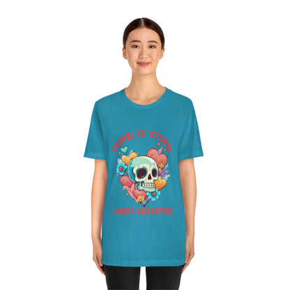 Stupid Cupid #Anti-Valentine Skull With Hearts & Flowers Unisex Jersey Short Sleeve Tee