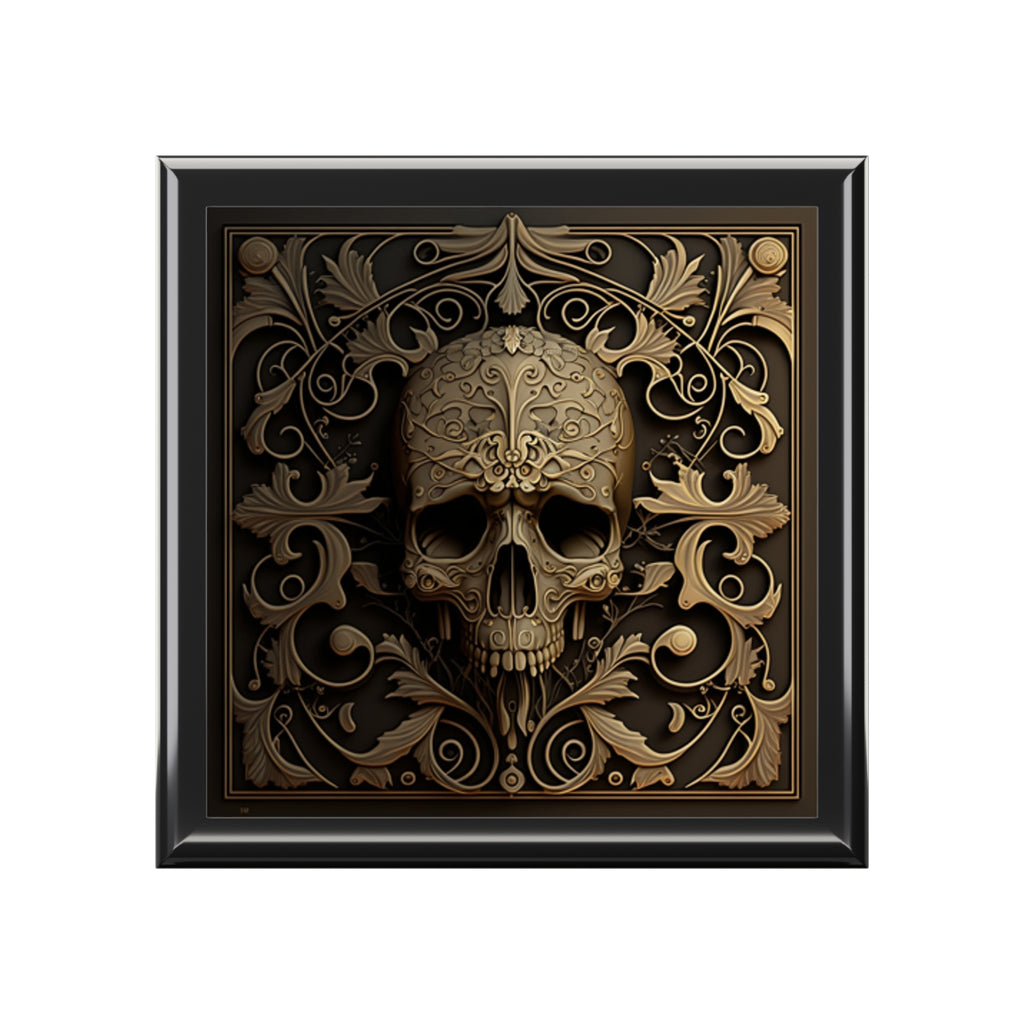 Detailed Silver Metal Style Grey And Rustic Black Background , Gothic Skull Jewelry Box Jewelry Box