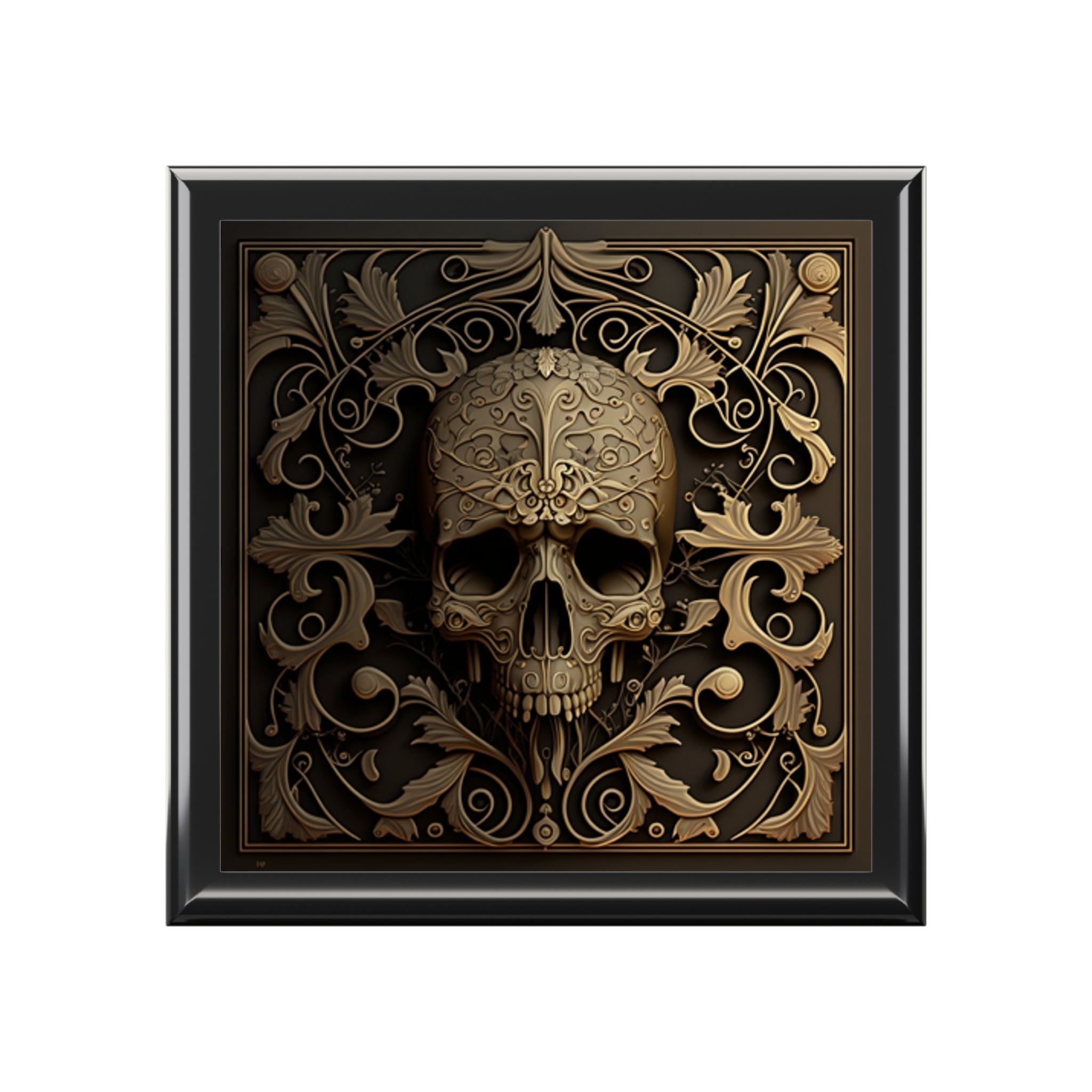 Detailed Silver Metal Style Grey And Rustic Black Background , Gothic Skull Jewelry Box Jewelry Box