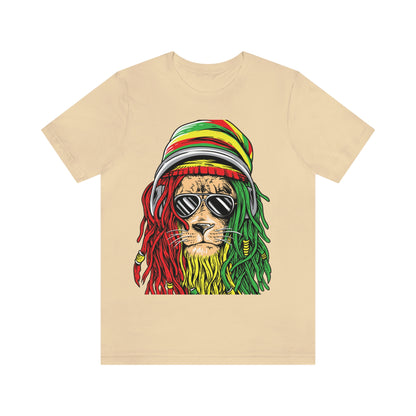 Reggae Lion With Dread locks with Hat, Unisex Jersey Short Sleeve Tee