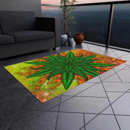 Pot Leaf Collage With Yellow Orange Background With Marijuana Pot Weed 420 Outdoor Rug