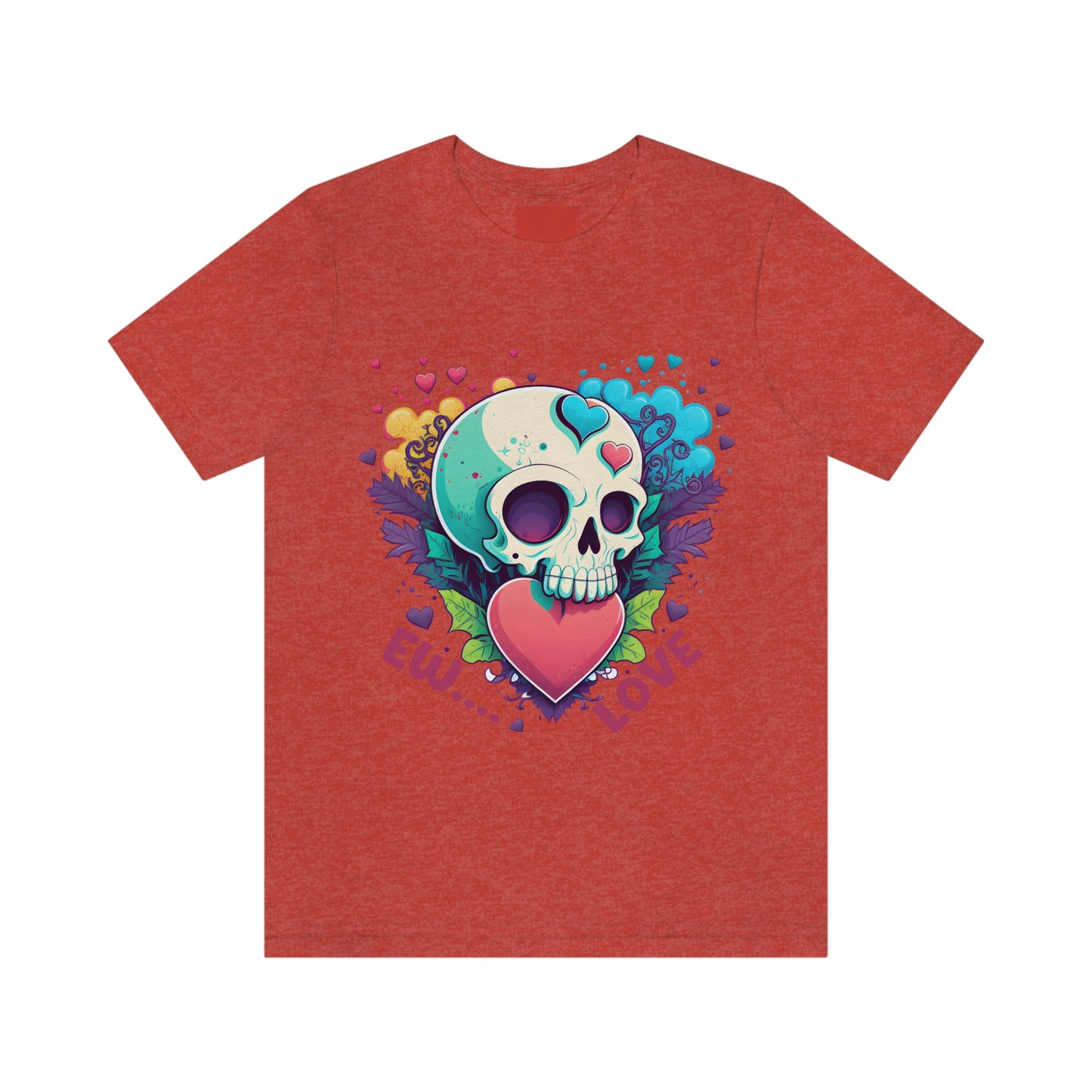 Ew Love Valentine Skull  With Pink And Blue Hearts Unisex Jersey Short Sleeve Tee