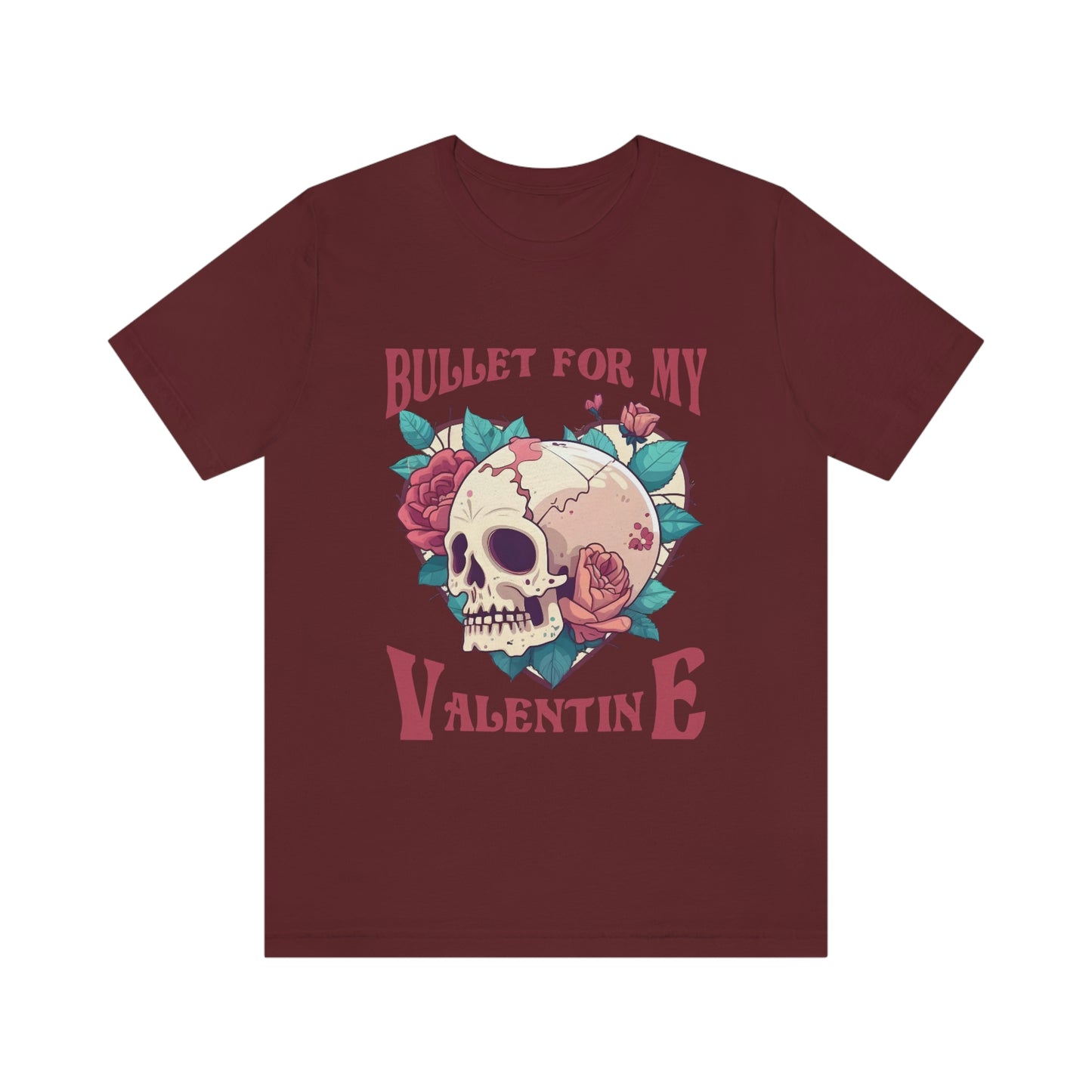 Bullet For My Valentine Skull With Red Roses Unisex Jersey Short Sleeve Tee