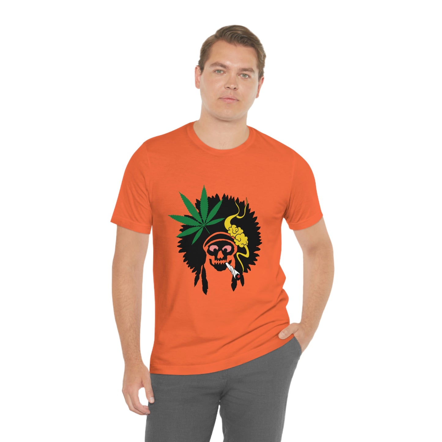 Skull Pot Smoking Indian, Unisex Jersey Short Sleeve Tee