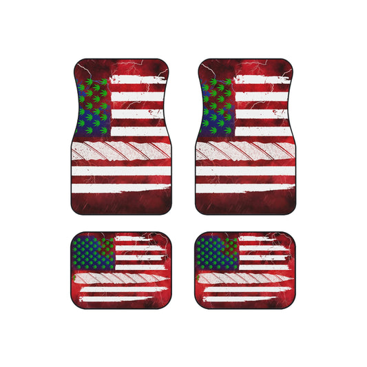 Flag Red, White And Blue Beautiful Red Background With Marijuana Pot Weed 420 Mats (Set of 4)