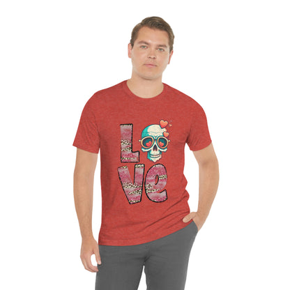 Love Valentine Skull With Red Roses Unisex Jersey Short Sleeve Tee