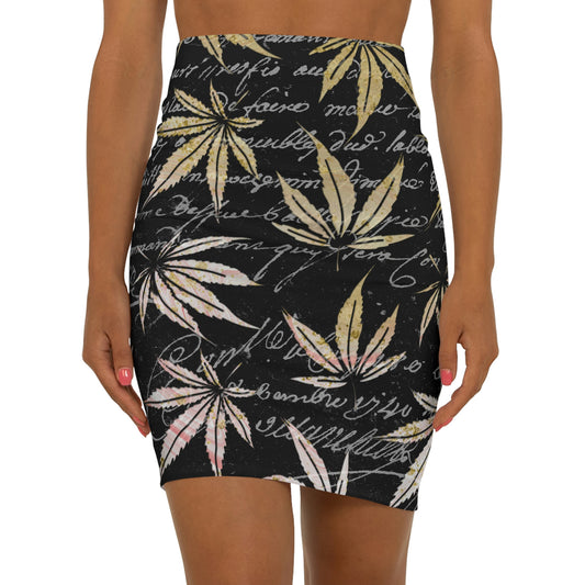 Gold And Black 420 Weed Pot Marijuana Leaf Women's Mini Skirt (AOP)