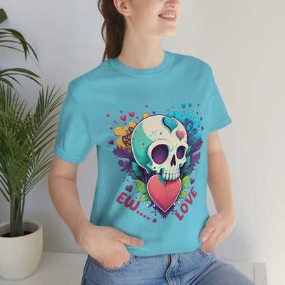 Ew Love Valentine Skull  With Pink And Blue Hearts Unisex Jersey Short Sleeve Tee