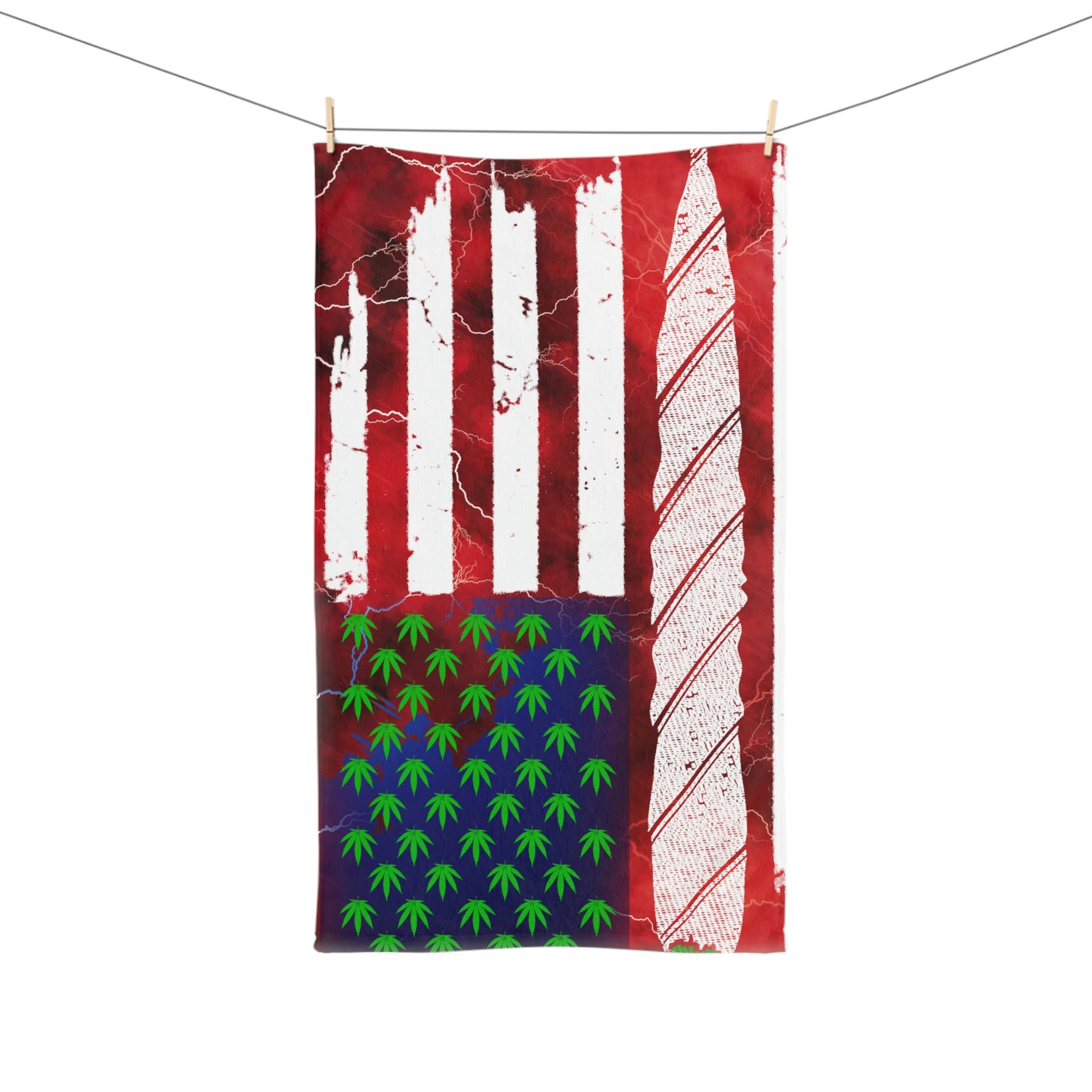 Flag Red, White And Blue Beautiful Red Background With Marijuana Pot Weed 420 Hand Towel