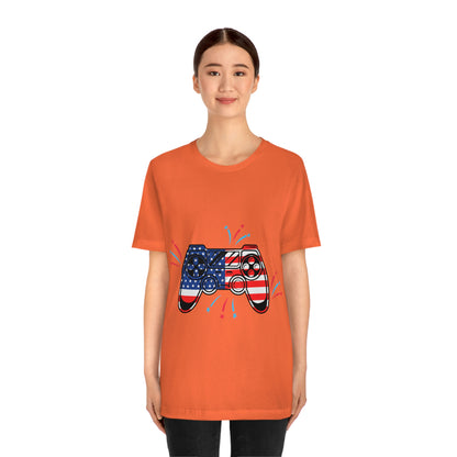 American Flag, Fourth Of July 4th , American Flag Game Controller Unisex Jersey Short Sleeve Tee