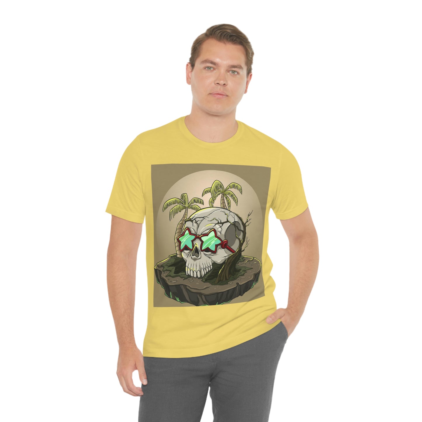 Tropical Island & Skull, Unisex Jersey Short Sleeve Tee