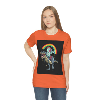 Unicorn Riding a dinosaur, Unisex Jersey Short Sleeve Tee