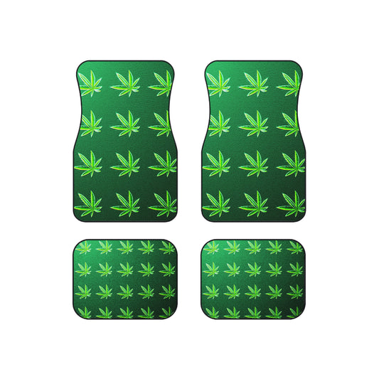 Green Leaf Marijuana Pot Weed Leaf 420 Car Mats (Set of 4)