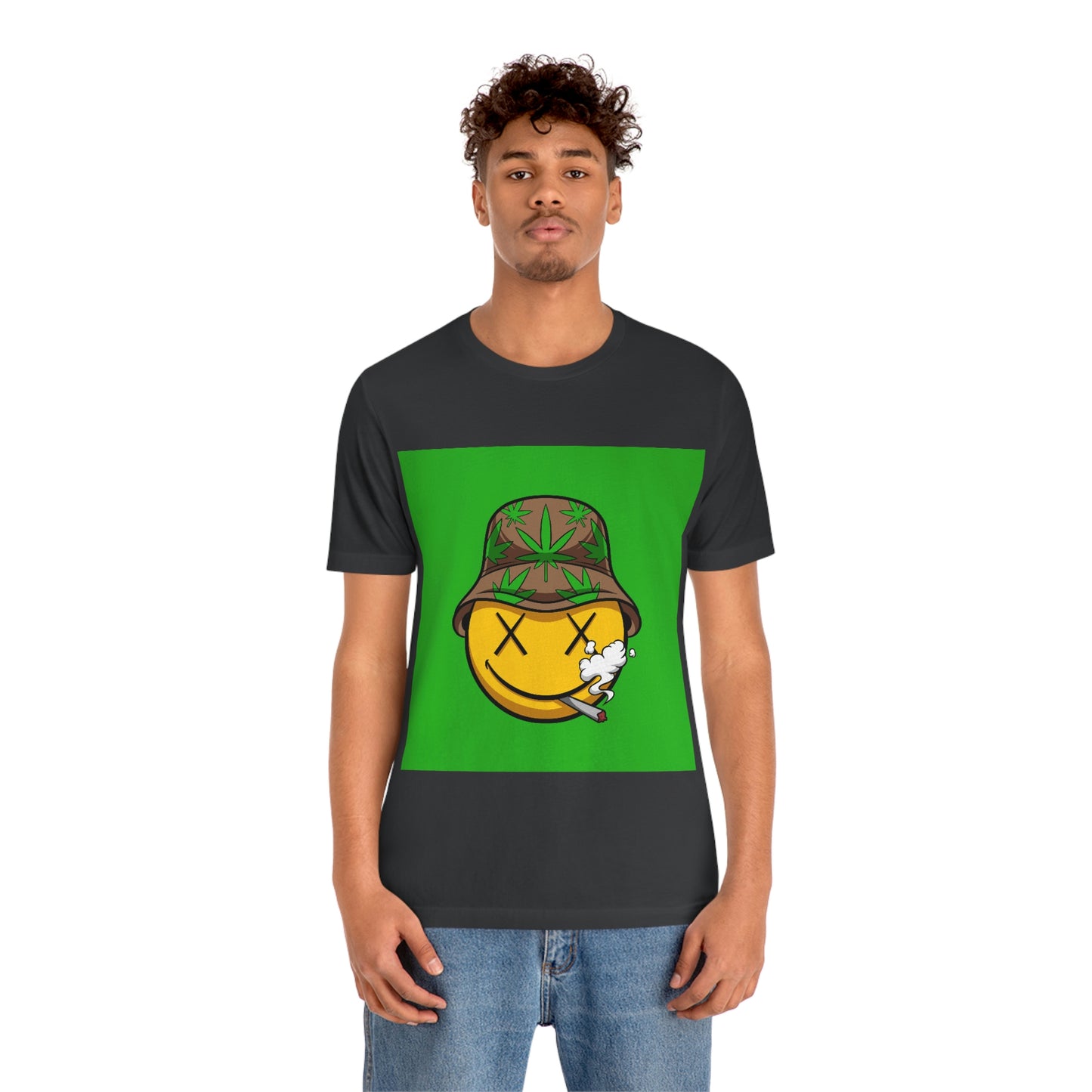 Blazed Happy Face With Hat & Pot Leafs, Unisex Jersey Short Sleeve Tee