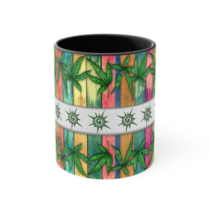 Beautiful Multicolored Pot, Weed, Marijuana Leaf Accent Coffee Mug, 11oz