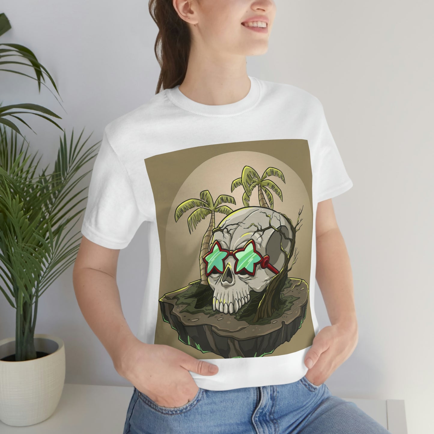 Tropical Island & Skull, Unisex Jersey Short Sleeve Tee